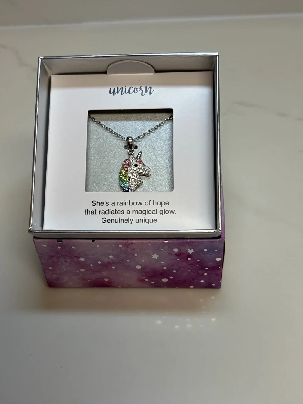 Rainbow Crystal Pendant Necklace - Silver with Multicolor Mane on 18” chain